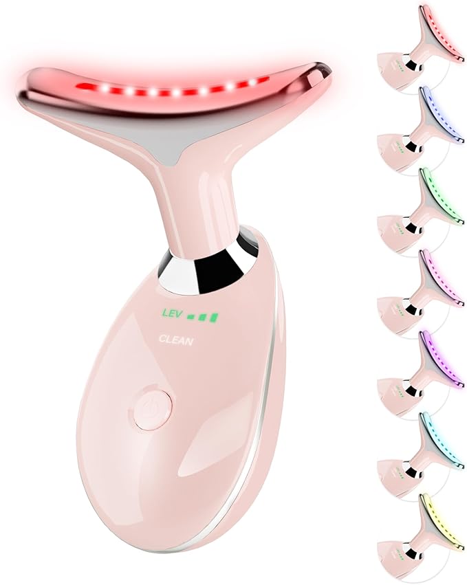 Facial Massager Red-Light Portable Face Neck Massager Wand for Skin Care (Pink)