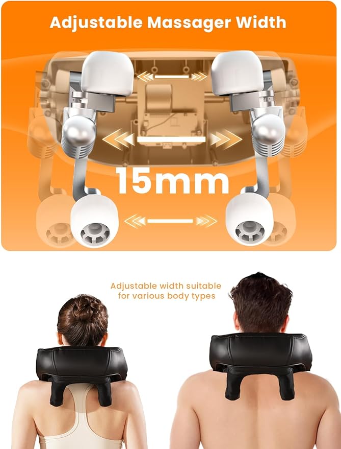 Cordless Neck and Back Massager with Heat Upgarded Adjustable Width Electric Deep Tissue 4D Kneading Massage Shiatsu Shoulder Massage Pillow for Body Muscle Pain Relief Gifts for Mom Dad