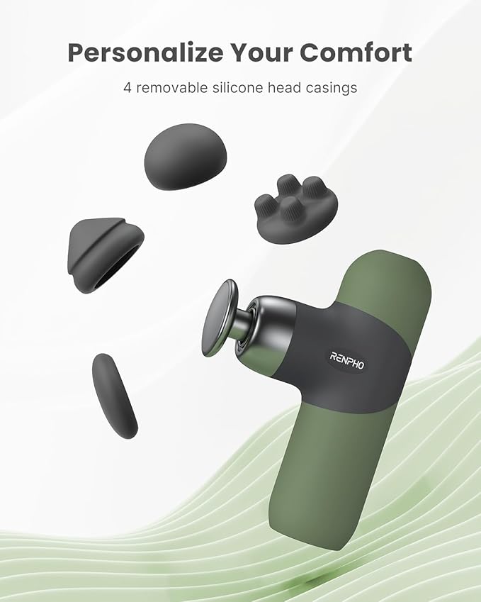 RENPHO Mini Thermal Massage Gun with Heat Portable Deep Tissue Percussion Massager with 4 Heads for Neck &amp Back Comfort Ultra-Quiet Operation for Home Office &amp Travel Includes Compact Carr