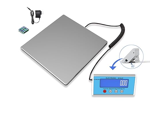 Shipping Scale 440lb with High Accuracy Heavy Duty Stainless Steel Postal Scale with Hold/Tare Digital Shipping Scale for Packages/Luggage/Post Office/Home Battery &amp AC/DC Adapter