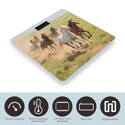 Running Horses Weight Scale Large Digital Bathroom Scales with Bright LED Display Non Slip Digital Scale and Step On Fashion Weighing Machine for Body