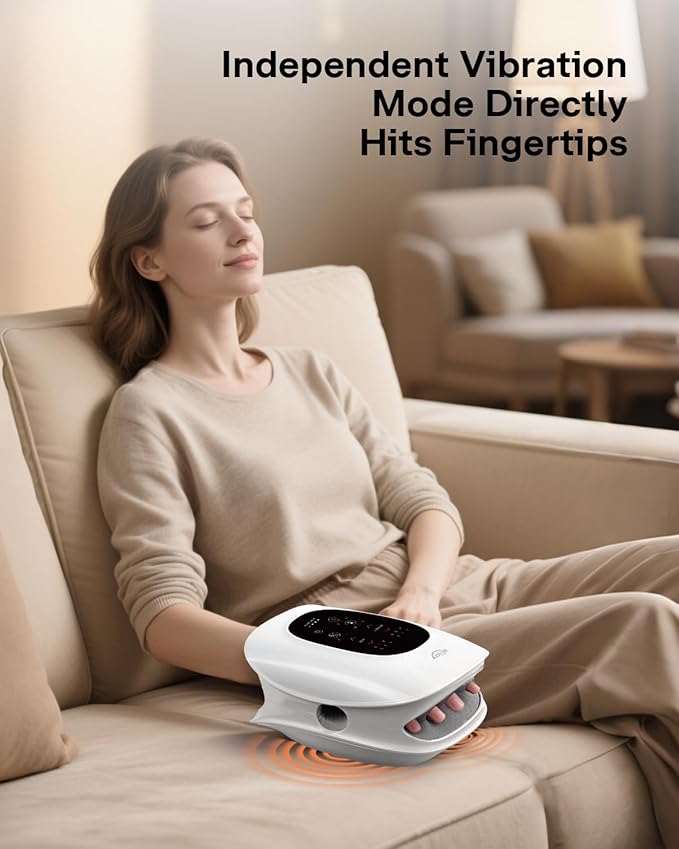 ALLJOY Hand Massager with Heat and Compression Knuckle Stretching and Hand Massage 6 Modes 6 Intensities 3 Heat for Arthritis and Carpal Tunnel Relief Valentines Day Gifts for Women Men(White)