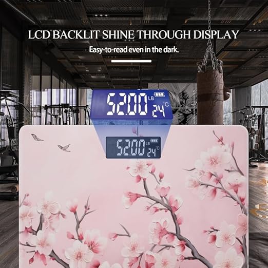 Digital Scale for Body Weight Highly Precision Bathroom Weight Scale 400 lbs with Backlit Display Personalized Scale for Home-Pink Cherry Blossom Mural Branches with Flowers On Pink Background