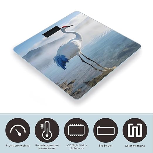 Blue White Crane Smart Scale for Body Weight Digital Bathroom Scale Toughened Glass Weight Scale with Large LCD Backlight Display High Precision Scales Weighing Machine