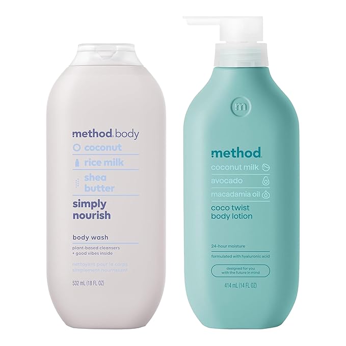 Bundle of Method Simply Nourish Body Wash 18 oz (Pack of 1) + Method Coco Twist Body Lotion 14 oz (Pack of 1)