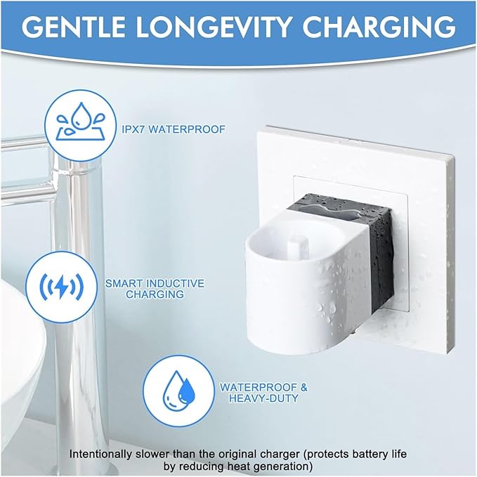 Compatible for Oral B Toothbrush Charger Replacement Fits Pro 300/400/500 Smart Series 2-in-1 Cordless/Wall Base IPX7 Waterproof(White R)