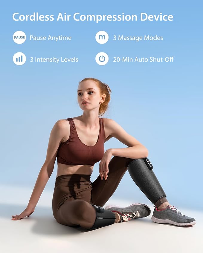 CINCOM Cordless Calf Massager for Circulation Leg Compression Massager for Calf Rechargeable Leg Massage with 3 Intensities 3 Modes for Pain Relief Gifts for Women Men