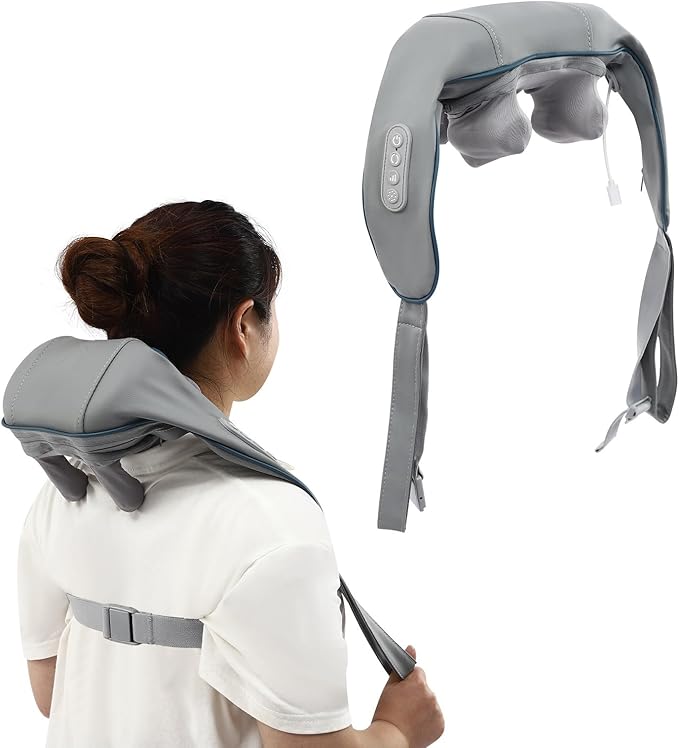 Neck Massager for Pain Relief Deep Tissue 5D Kneading Neck and Shoulder Massager with Heat 6 Massage Heads Rechargeable Massager Gifts for Women Men Mom Dad (Grey)