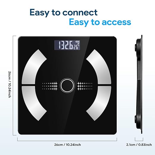 Body Fat Scale Smart Weight Scale Digital Bathroom Scale with Bluetooth functionality Capable of Analyzing Body Fat Muscle Mass Water Content and Bone Mass.