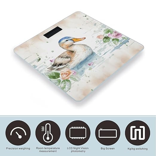 Watercolor Duck Bathroom Scale Ultra-Bright Liquid Crystal Screen Weight Scale Accurate Bathroom Body Scales for Body Weight Bathroom Pet Home Bedroom Gift-Giving