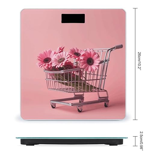 Flowers in Shopping Cart Scale for Body Weight Sturdy Tempered Glass Weighing Scales with LCD Display Accurate Digital Bathroom Scale Convenient Body Fat Smart Scales 400lb