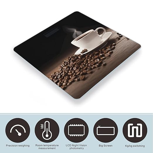 Coffee Cup and Coffee Bean Scale for Body Weight Safe Rounded Corners Tempered Glass Digital Bathroom Scale LED Display 400lb Capacity Weight Scales with High Precision Sensors