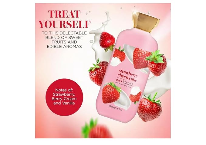 Strawberry Cheesecake 2-in-1 Body Wash and Bubble Bath Light Foaming Formula for Everyday Bath Use Sweet Scent Notes Comfortable Daily Cleansing 16 fl oz Bottle