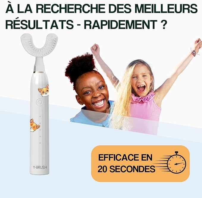 Y-Brush KidsBrush - Electric Toothbrush for Kids 4-12 yo - Y-Shaped Brush - Innovation Awards at CES 2 Months Battery Life - Clinically Proven