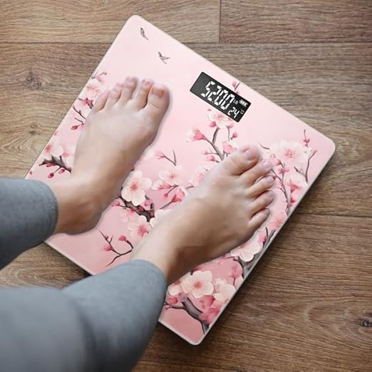Digital Scale for Body Weight Highly Precision Bathroom Weight Scale 400 lbs with Backlit Display Personalized Scale for Home-Pink Cherry Blossom Mural Branches with Flowers On Pink Background