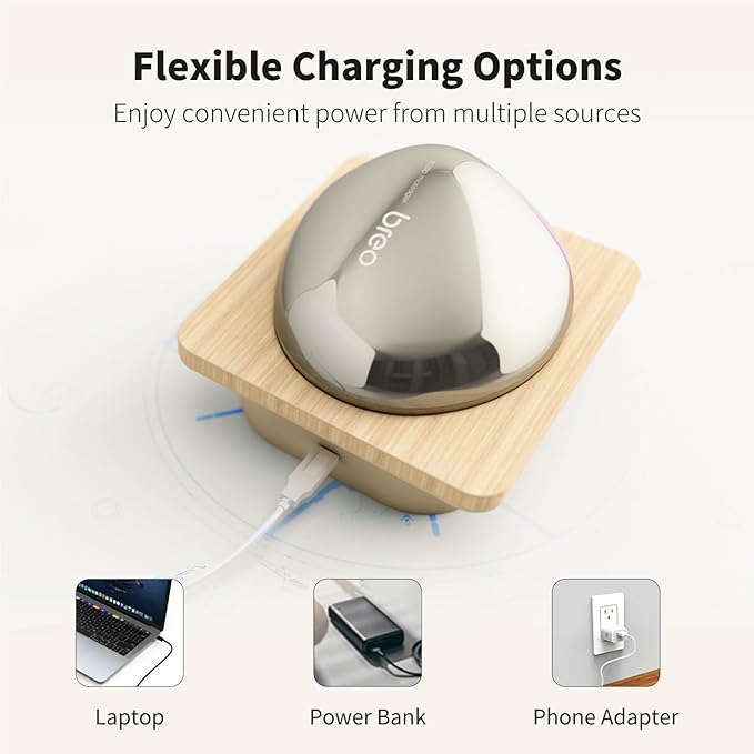 Breo Portable Mini Scalp Massager – IPX7 Waterproof Rechargeable Head Massager for Scalp Relax Stress Relief Tool with Bamboo Wood Charging Base Removable Massage Nodes (Silver with Base)