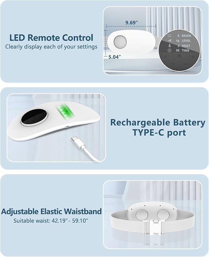 Heating Pad for Back Pain Relief-Lower Back Massager with HeatAbdominal Belly Massagers with 6 Massage&amp16 Levels3 HeatedCordless Portable Travel Waist Wrap BeltMothers Day Gifts for Him Her