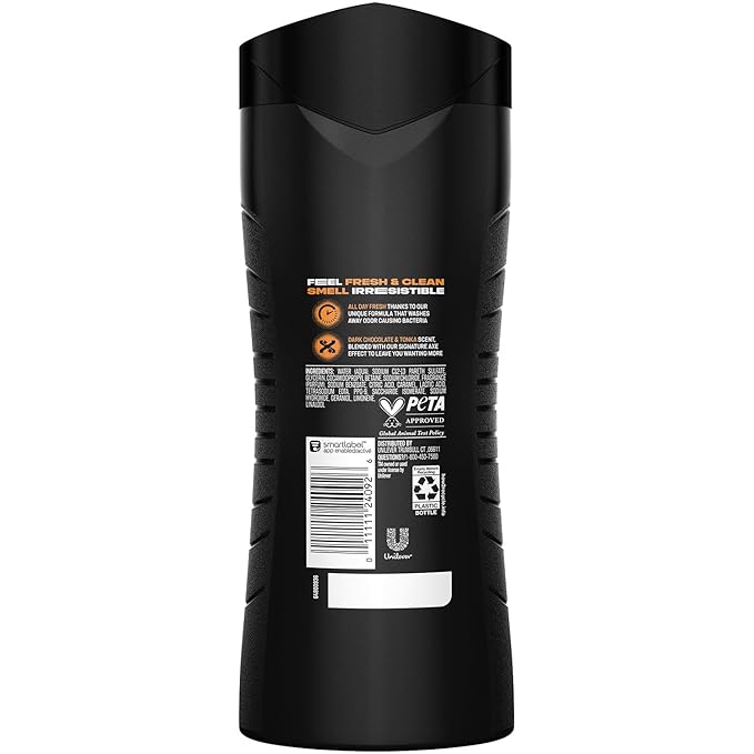 AXE Men's Body Wash Dark Temptation 3-Pack 12H Refreshing Chocolate Scent 16 Fl Oz Ea