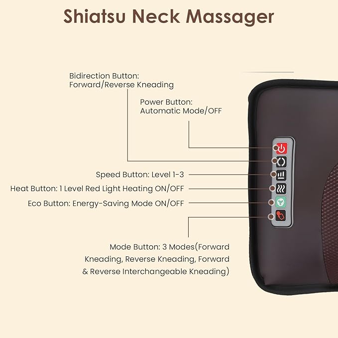 KOCASO PU Leather Full Body Massage Mat Multifunctional Massage Chair Pad with Heat Timer Shiatsu Neck Massager Carry Bag Earplugs Anti-Slip Bottom for Reclining Chair