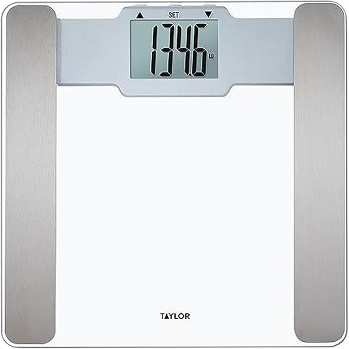 Taylor Digital Body Composition Bathroom Scale – 11.8 Tempered Glass Platform 400 lb Capacity Weight Monitor with Athlete Mode 6 User Recognition &amp Body Analysis Features (Clear)