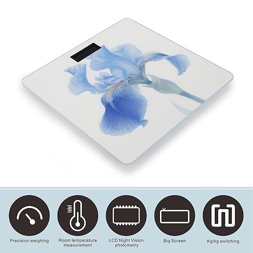 Blue Floral Weight Scale Large Digital Bathroom Scales with Bright LED Display Non Slip Digital Scale and Step On Fashion Weighing Machine for Body
