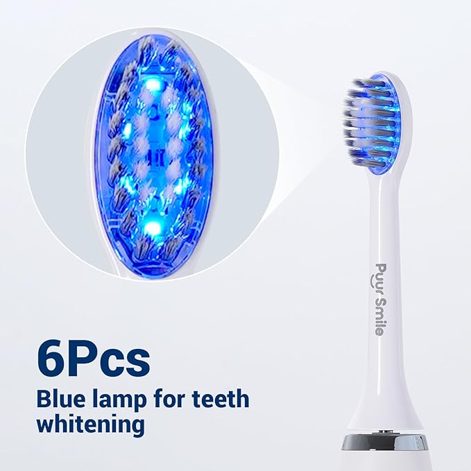 LED Electric Lumi Toothbrush - 2 (Blue led) Brush Heads for Adults | 4 Cleaning Modes with Smart Timer IPX7 Waterproof Long-Lasting Battery &amp Wireless Charging Base (White)