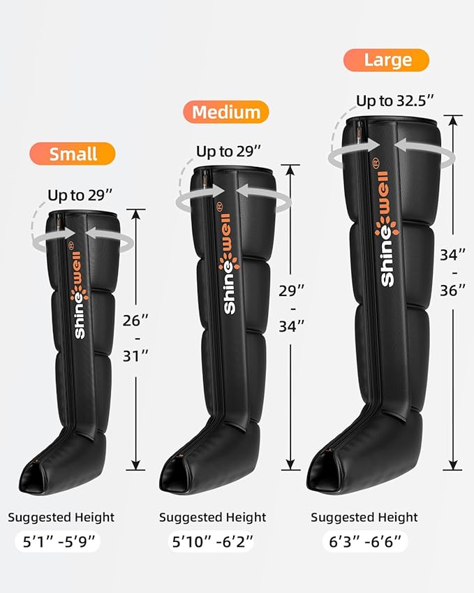 SHINE WELL Leg Recovery Compression System Professional Foot and Leg Air Compression Boots Sequential Device for Massage Therapy Fast Recovery &amp Improved Circulation for Athletes &amp Gym (Med