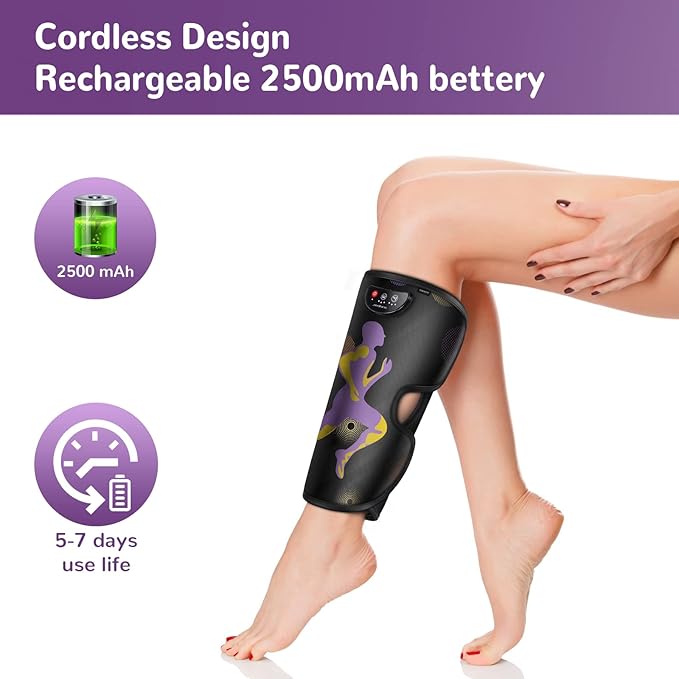 QUINEAR Rechargeable Leg Massager for Circulation and Pain Relief Cordless Air Leg Compression System Calf Massager Gift for Mom Dad Women Men FSA-HSA-Eligible