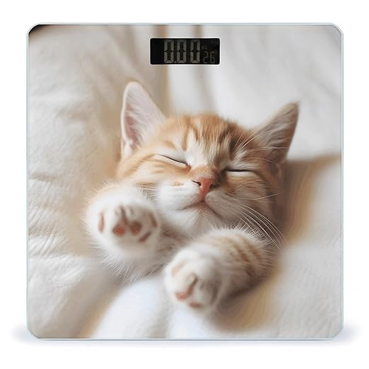 Kitten Sleeps Weight Scale for Body Weight Digital Bathroom Scale High Capacity Accurate Digital Weighing Scales and Easy-to-Read on Backlit LCD Display Scales