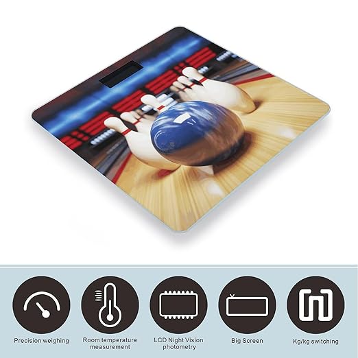 Bowling Scale for Body Weight Safe Rounded Corners Tempered Glass Digital Bathroom Scale LED Display 400lb Capacity Weight Scales with High Precision Sensors