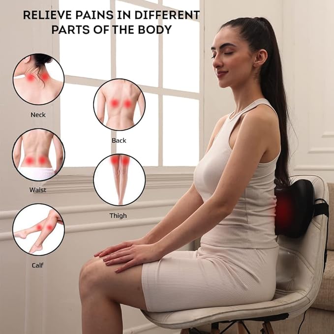 beatXP Deep Heal Pillow Shiatsua Infrared Heat Therapy Massager with 3 Mode Settings Deep Tissue Massager for Shoulder Neck and Back Pain Relief with Corded Electric