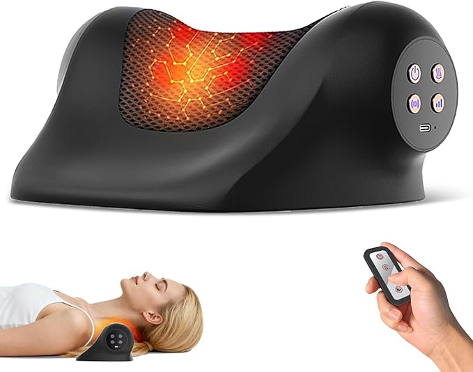 RINGCO Neck Massager with Heat Red Light &amp Vibration Adjustable Heated Neck Stretcher with 3 Modes Rechargeable Cervical Traction Device for Pain Relief &amp Muscle Relaxation Gift for Women