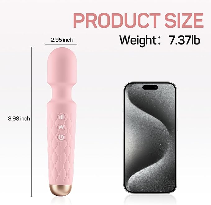 Personal Massager - 4H Max Runtime &amp Ultra-Quiet - Waterproof - 20 Modes 8 Speeds for Deep Tissue Back Massage Post-Workout Recovery and Neck Muscle Relaxation（Pink）