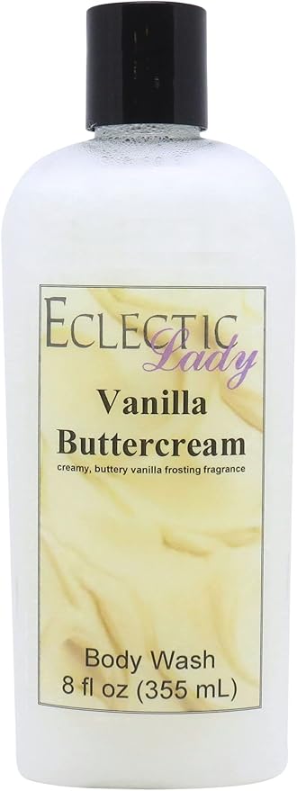 Eclectic Lady Liquid Pearl Body Wash - Vanilla Buttercream Scent 3-in-1 Use For Bubble Bath Hand Soap &amp Body Wash Phthalate-Free Vanilla Buttercream Fragrance Handcrafted in USA (8 oz)