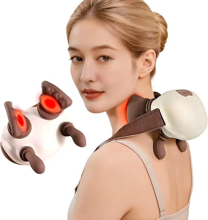 Neck and Shoulder Massager with Heat Palm-Style Kneading 3 Speeds Ergonomic Hands-Free Design Portable Massage Device for Home Office Travel