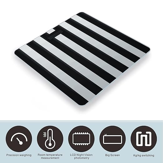 Digital Bathroom Scale for Body Weight Scale with Bright LCD Display High Accuracy Step-On Technology Auto On/Off Black and-White Stripes Digital Scales 400 Lbs /180kg