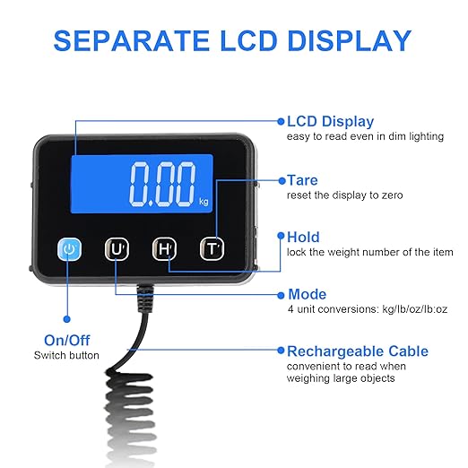 Digital Shipping Scale 5g High Accuracy 440 lb Postal Scale with Hold and Tare Functions for Parcels/Luggage/Home Silicone Surface Extended LCD Display Batteries and AC Adapter Included