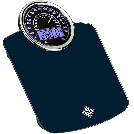 ZENO Hybrid 2-in-1 Analog &amp Digital Weighing Scale for Body Weight up to 400lbs - Thick Tempered Glass - Extra Large Display - Easy to Read Digital Bathroom Scale - New - Dark Blue