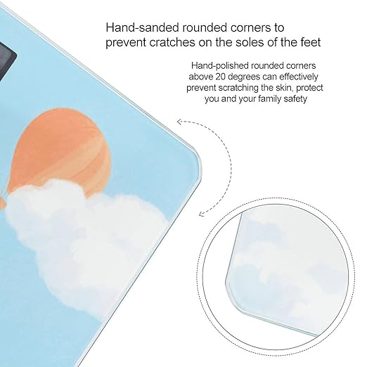 Watercolor Hot Air Balloons and Clouds Weight Scale Cute Bathroom Scale for Body Highly Accurate Digital Weighing Machine for People Compact LCD Display Scales with Sturdy Toughened Glass Scales