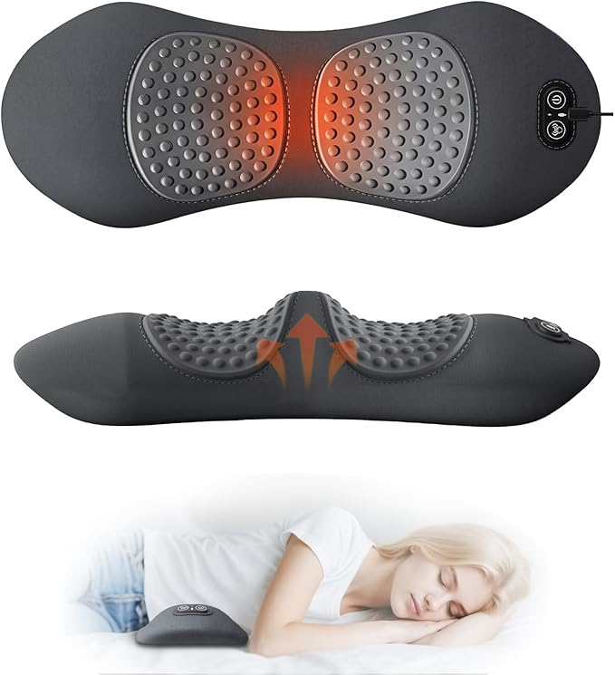 3 in 1 Electric Lumbar Support Pillow with Heat &amp Lift Traction 2026 New Triple Fusion Back Massager Lower Back Pain Relief Deep Tissue Support Pillow for Bed Car Office Chair Memory Foam (Black)