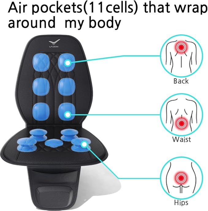 Vehicle Seat Air Massage Cover. Tailored for Long-Distance Drivers for Long commutes. 11 Air Cells Dynamic Work for Back &amp Hip. Relax Muscles While Driving Slim Comfy Design (Black)