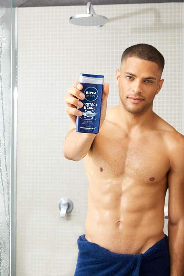 NIVEA MEN Protect &amp Care 3-in-1 Shower Gel for Body Face and Hair with Aloe Daily Cleansing Formula with Fresh Masculine Fragrance Dermatologically Tested Shower Gel16.9 fl oz/500 ml Bottle
