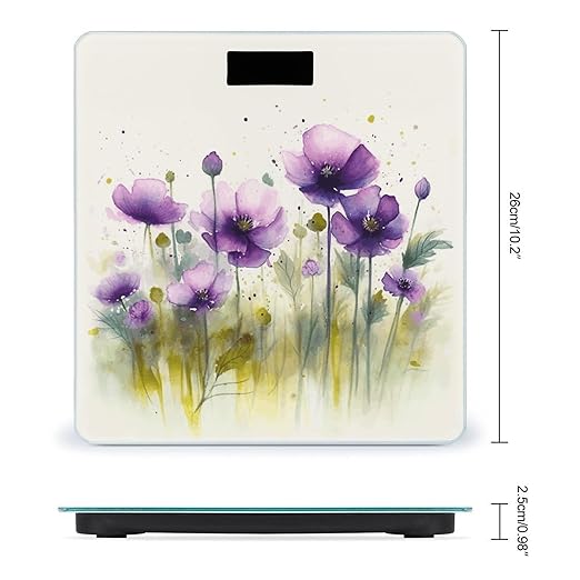 Watercolor Purple Flowers Digital Bathroom Scale for Body Weight with High Precision Digital Weighing Scale with BMI Clear LCD Display and Step-On Measures Weight Up to 180kg