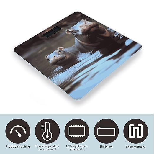 Digital Bathroom Scale for Body Weight Scale with Bright LCD Display High Accuracy Step-On Technology Auto On/Off Baby Hippos Digital Scales 400 Lbs /180kg