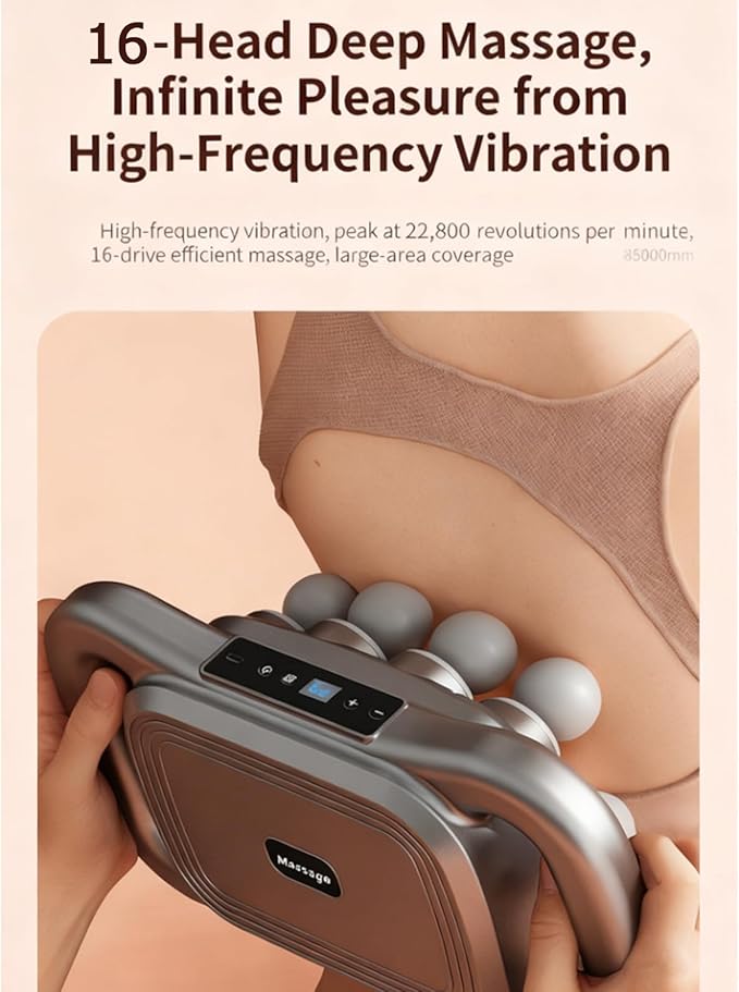16 Head Massage Gun Deep Tissue with 9 Levels &amp 9 Modes Electric Massager Tool for Legs Arms Waist Back Buttocks - Full Body Muscle Pain Relief Ideal Gifts for Women