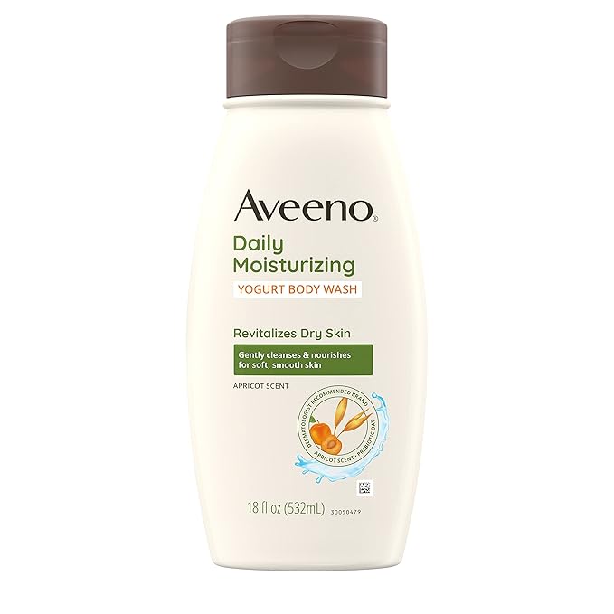 Aveeno Daily Moisturizing Yogurt Body Wash with Soothing Prebiotic Oat &amp Apricot Scent Gentle Daily Body Cleanser Nourishes Dry Skin With Moisture Paraben- Soap- &amp Dye-Free 18 fl. oz