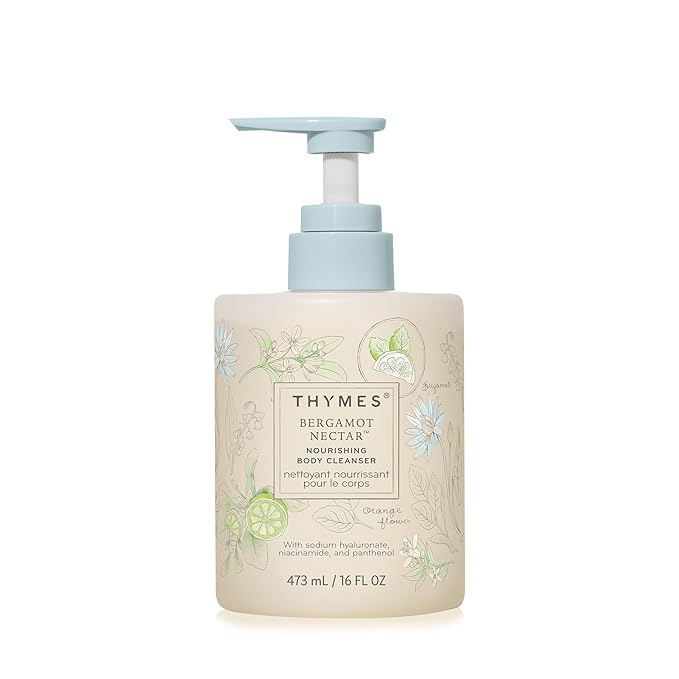 Thymes Nourishing Body Cleanser - Large Moisturizing Body Wash with Pump - Hydrating Cleanser - Notes of Bergamot Orange Flower Lemon Lotus &amp Sandalwood. (Bergamot Nectar 16 fl oz)