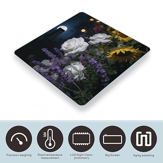 Flowers at Night Weight ScaleClear LED Display Bathroom Digital Weighing ScaleTempered Glass Digital Bathroom Scale for Body Weight Capacity Up to 400 Lbs