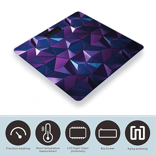 Purple GeometricScale for Body Weight with LCD High Precision Weighing Scales Fashion Sturdy Tempered Glass Weight Scales Easy-to-Read Digital Bathroom Scale for Daily 400lb