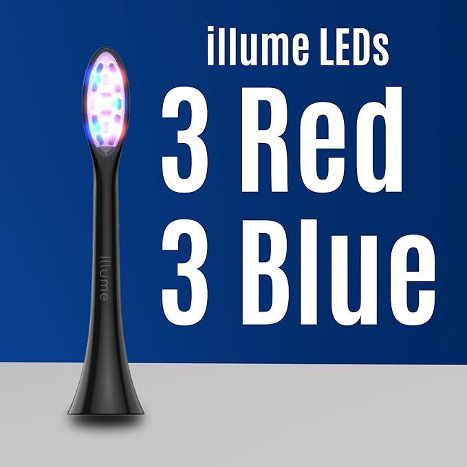 BioLight Illume Sonic Toothbrush Replacement Heads 4-Pack Red &amp Blue LED Bristle Heads Medical-Grade Soft Bristles Snap-On Fit for Illume Sonic Toothbrush BPA-Free - Black